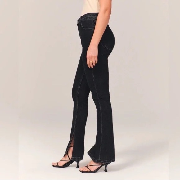 A&F High-Rise Vent Split Hem Skinny Jean in Black 34 / 18 Short - Picture 3 of 16